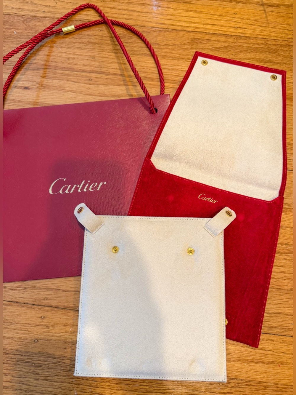 Cartier Red Velvet Necklace Travel Case and Gift Bag Set